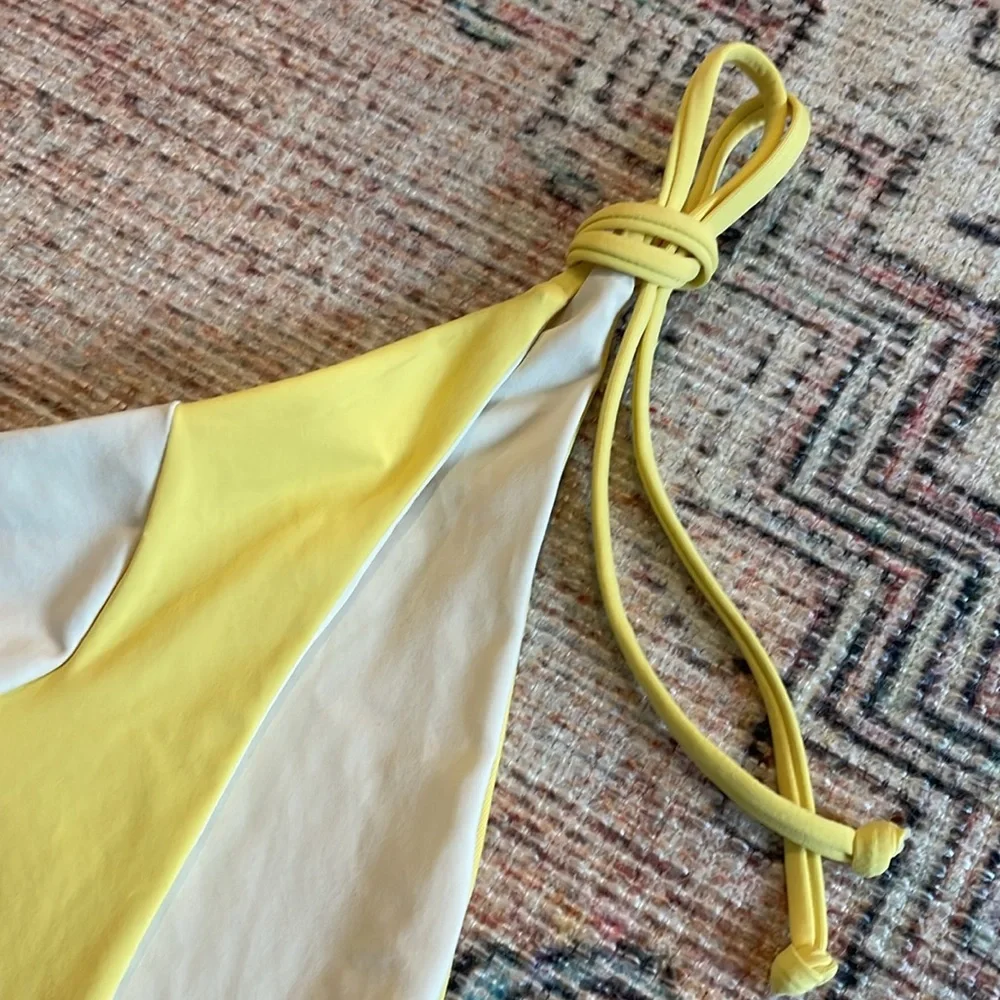l*space Yellow and White Colorblock Dani Bikini Bottom String‎ Ties XL